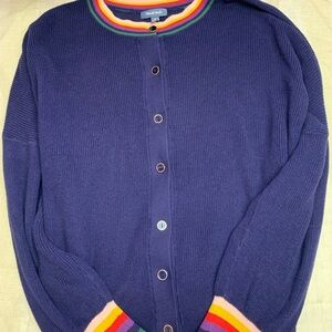 Modcloth Navy Cardigan with Rainbow cuffs size 3X